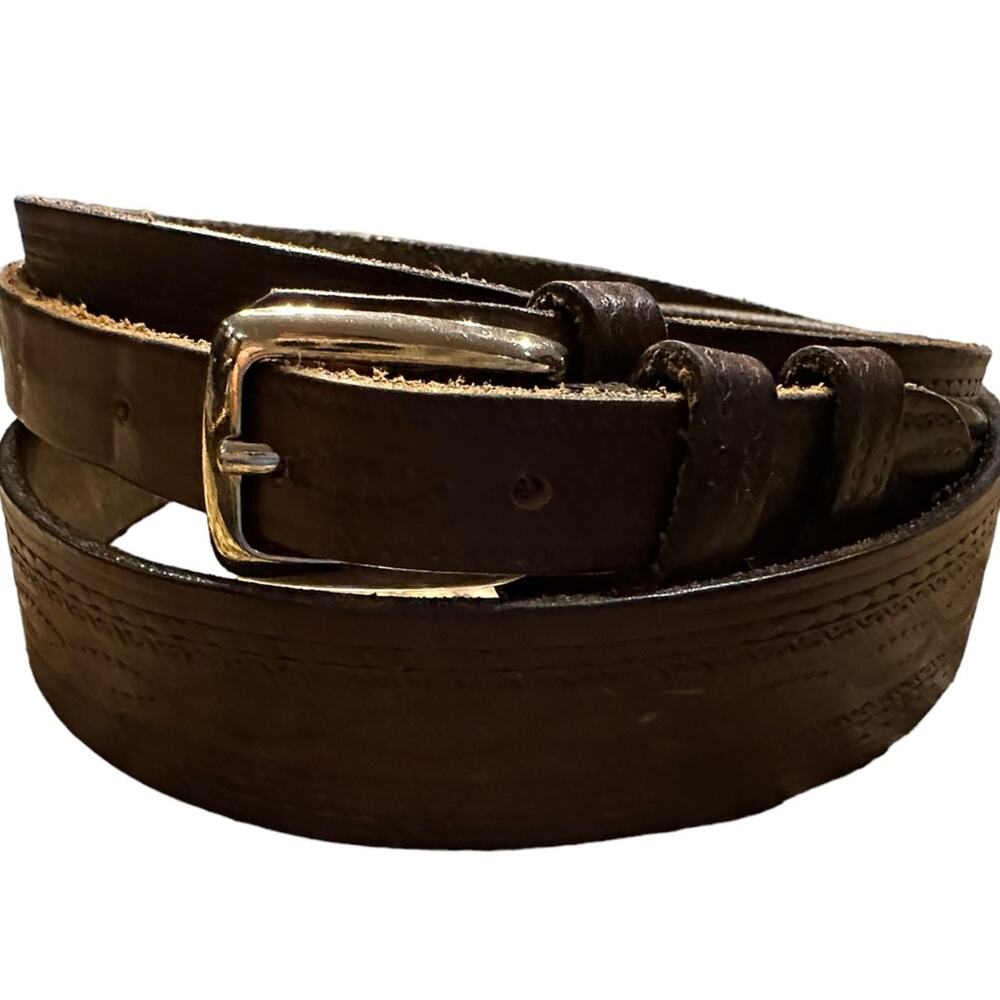 Vogel of Texas Mens Size 38 Brown Tooled Leather Frontier Belt